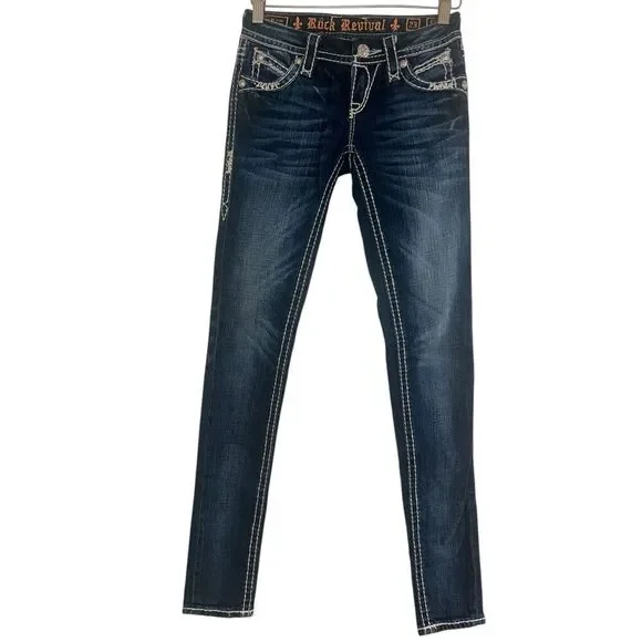 Rock Revival Blue Skinny Jeans with Stitch Detail - Picture 4 of 9